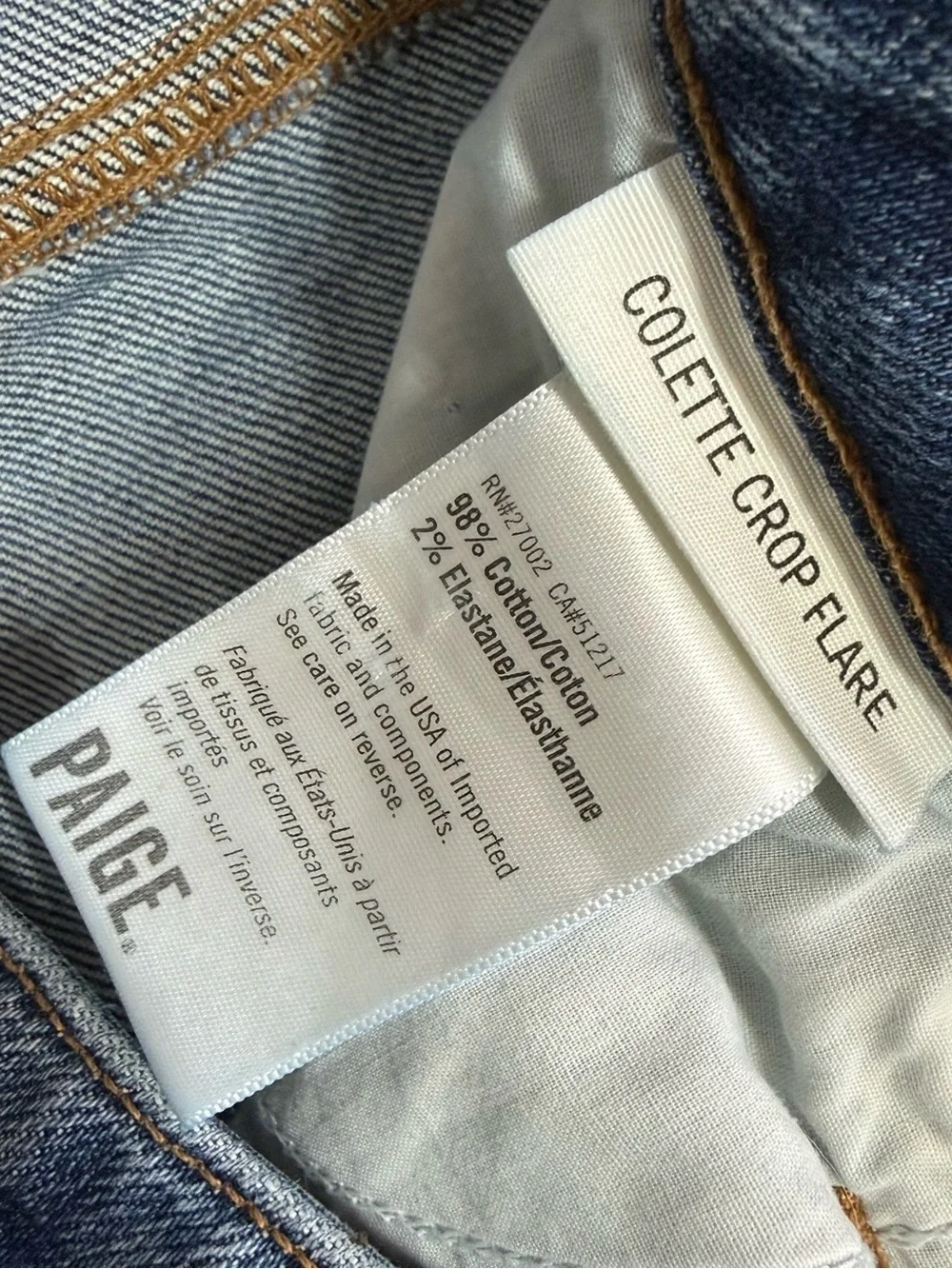 PAIGE Colette Crop Flare Jeans Size 26 Raw Hem High Rise Blue Denim